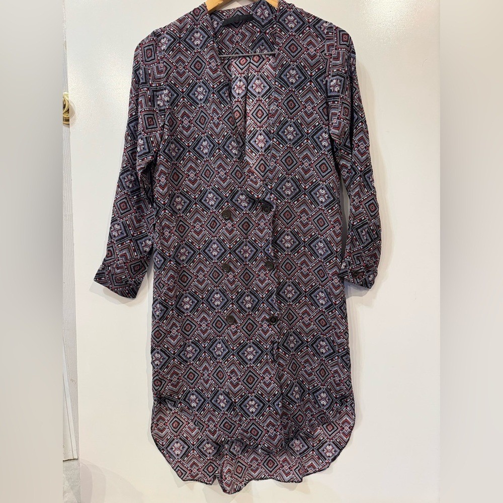 Jenni Kayne Double Breast Blouse Jacket Dress Slip Silk Medium Red Blue‎ Shift